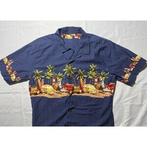 Palmwave Hawaii Blue Cars Surfboard Button Front Hawaiian Luau Shirt Size Medium